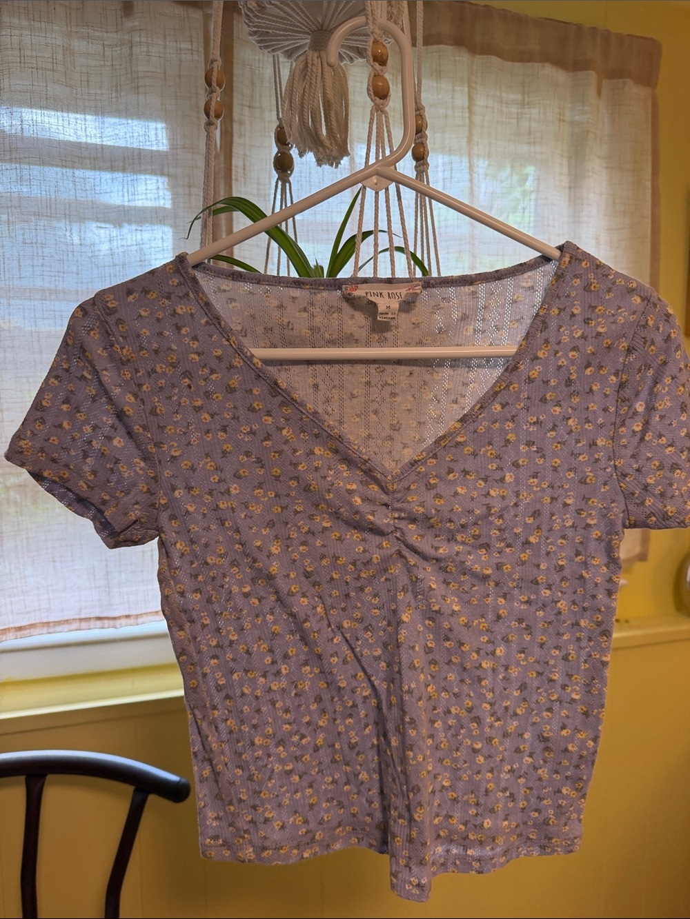 Pink Rose Lavender Floral V-Neck Crop Top